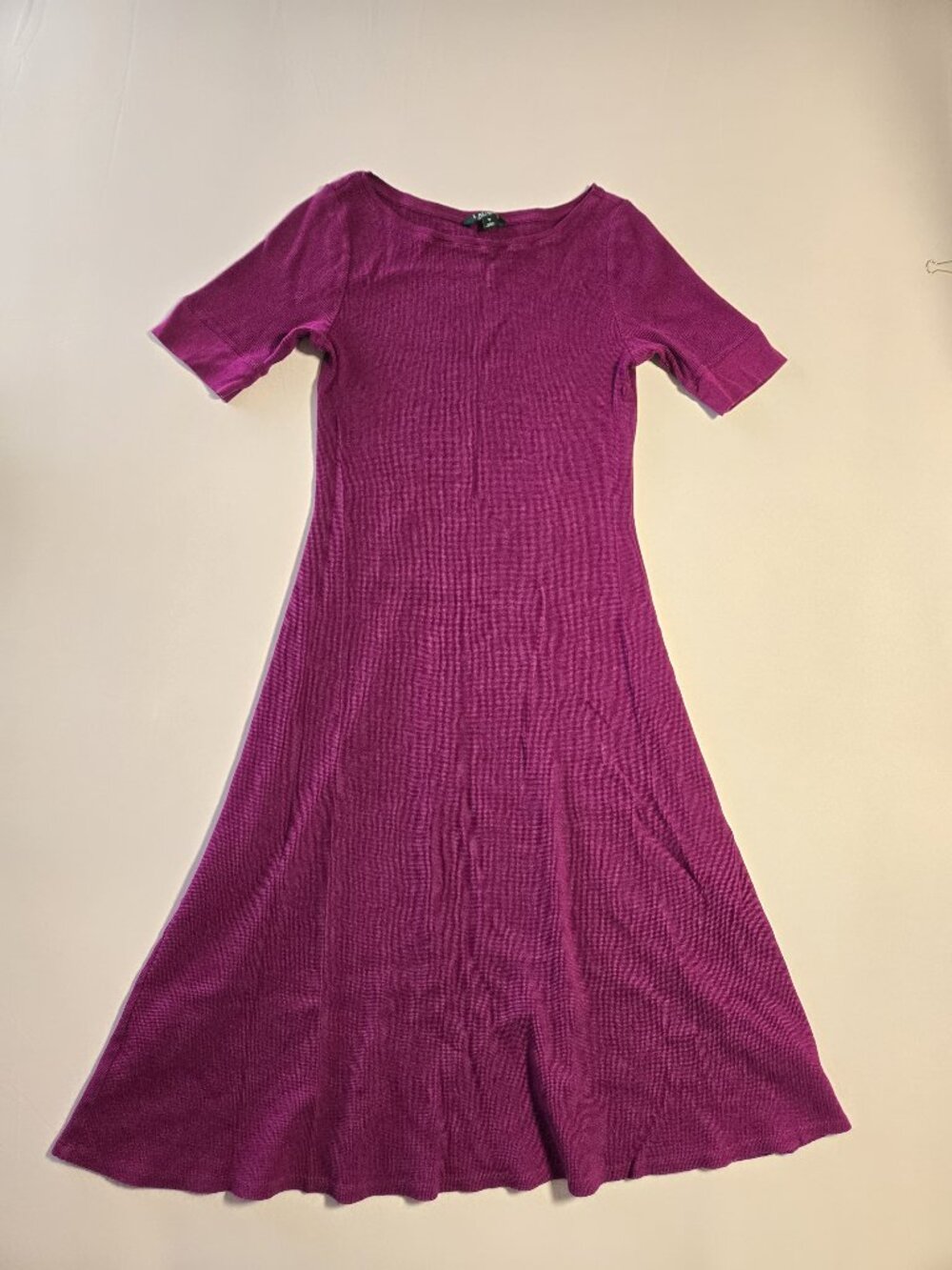 Lauren Ralph Lauren Purple Waffle Knit Midi Dress Size M Short Sleeve Thermal